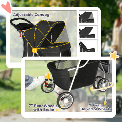 3 Wheel Pet Stroller for Small and Miniature Dogs, Black