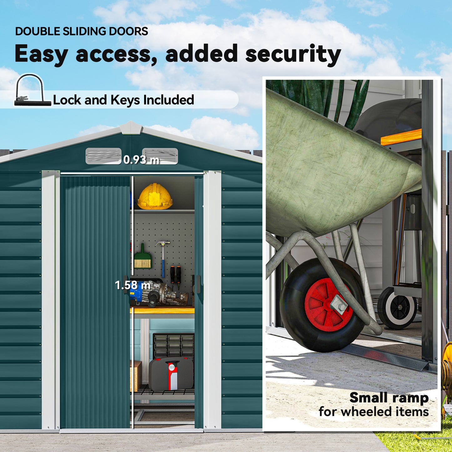7 x 4ft Garden Shed, Easy to Assemble, Upgraded Galvanised Steel Frame with Foundation Kit, Double Doors with Lock