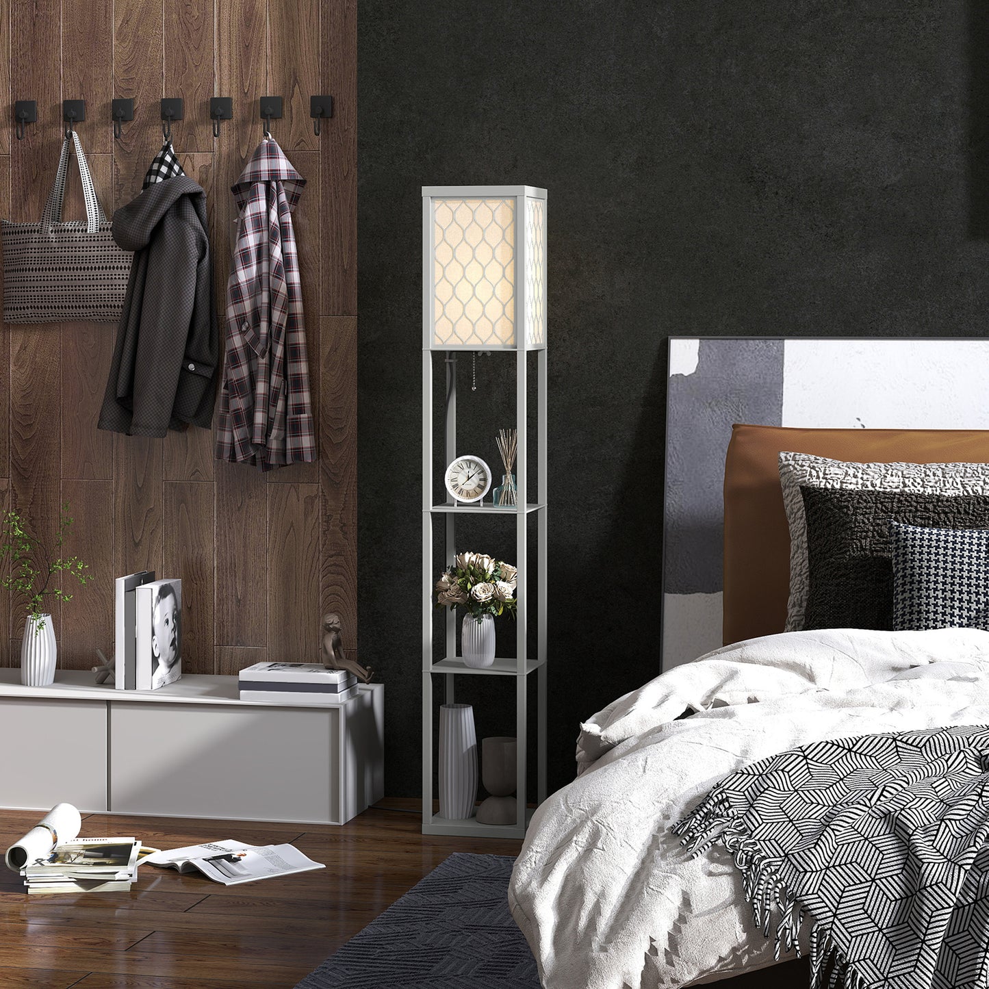 Three-Shelf Standing Lamp - Grey/White