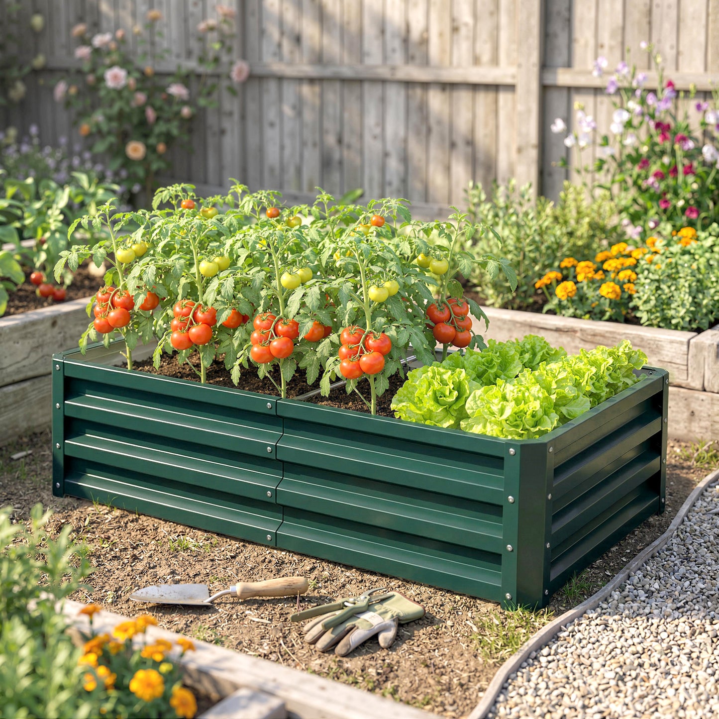 Raised Beds for Garden, Galvanized Outdoor Planters, for Herbs and Vegetables, Use for Patio, Backyard, Balcony, Green