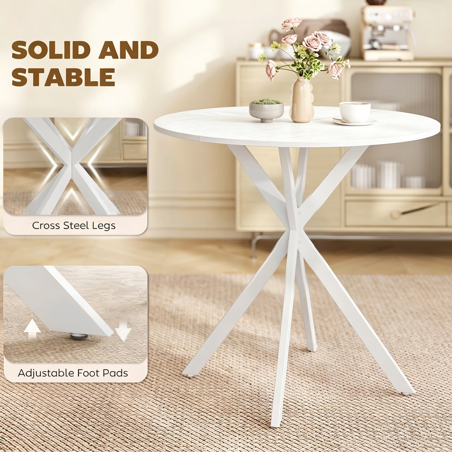 80cm Industrial Round Dining Table - White