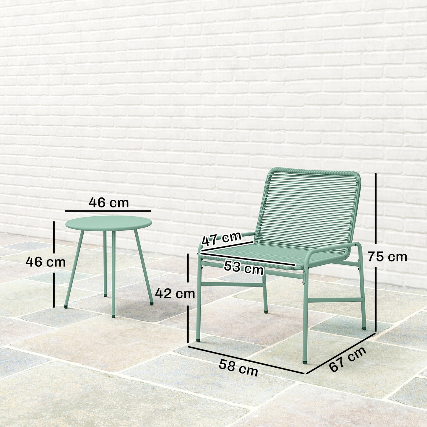 3 Piece Rattan Bistro Set, Outdoor Garden Furniture Set with 2 Chairs, Round Coffee Table for Patio, Balcony, Green