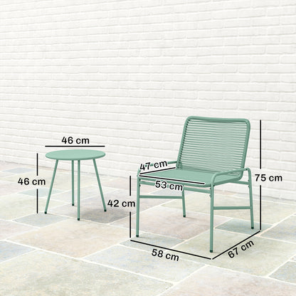 3 Piece Rattan Bistro Set, Outdoor Garden Furniture Set with 2 Chairs, Round Coffee Table for Patio, Balcony, Green