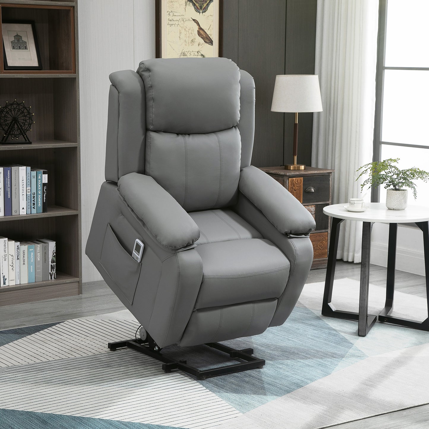 Riser and Recliner Chair with Vibration Massage, PU Leather Power Lift Chair for Elderly, Grey