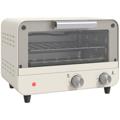 Mini Oven, Small Toaster Oven with Glass Door, Adjustable Temperature and Timer, Accessory Included, 750W, Cream White