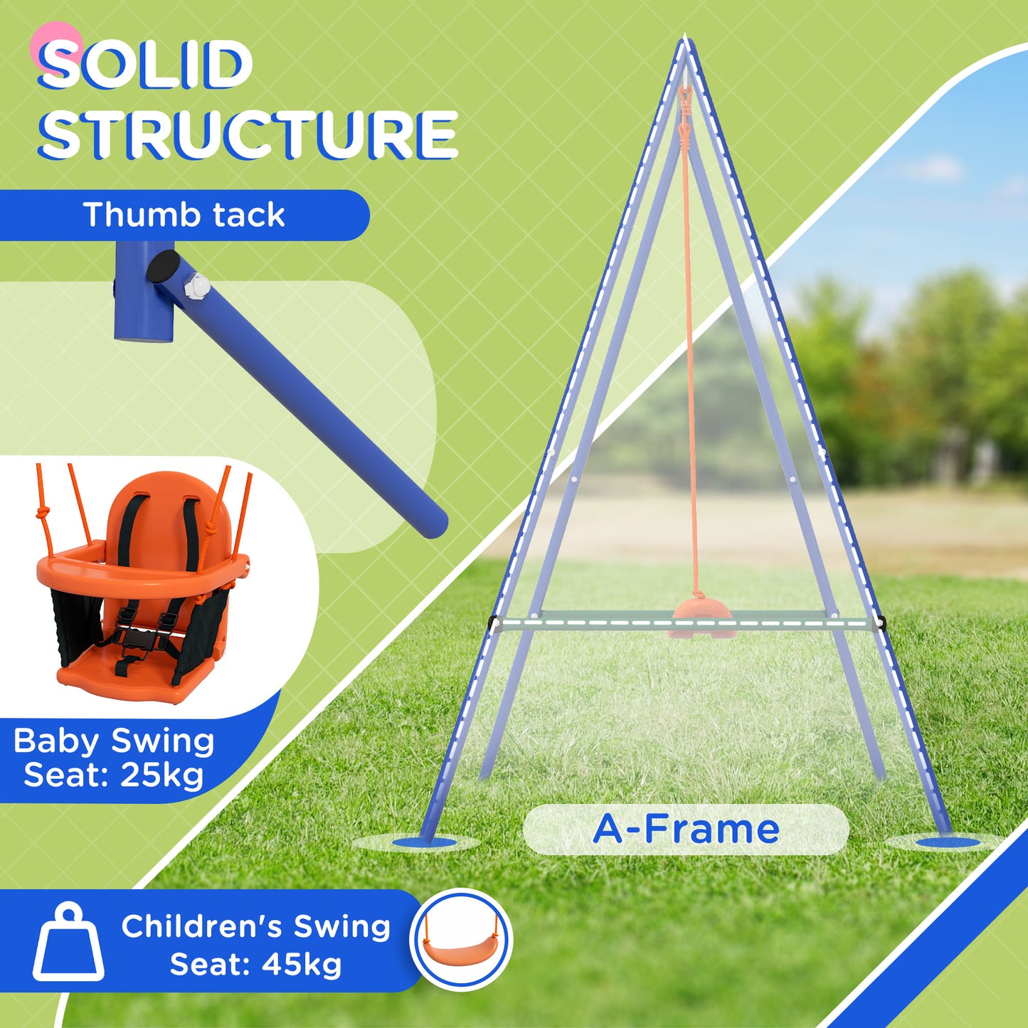 Two-In-One Toddler Garden Swing, with Comfortable Seat, Safety Belt - Orange and Blue