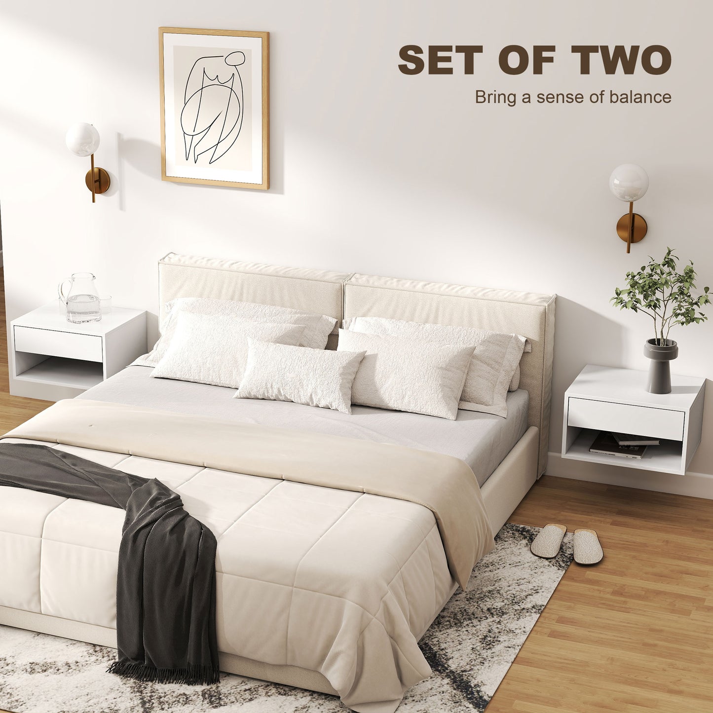 Set of Two Floating Bedside Tables - White
