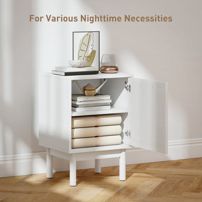 Rattan Bedside Table for Bedroom - White