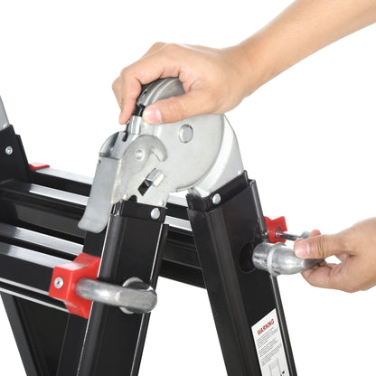 4M Aluminium Duo Ladder Telescopic Herringbone Changeable Multi-Purpose w/ Non-Slip Steps Climbing DIY Platform Portable Work