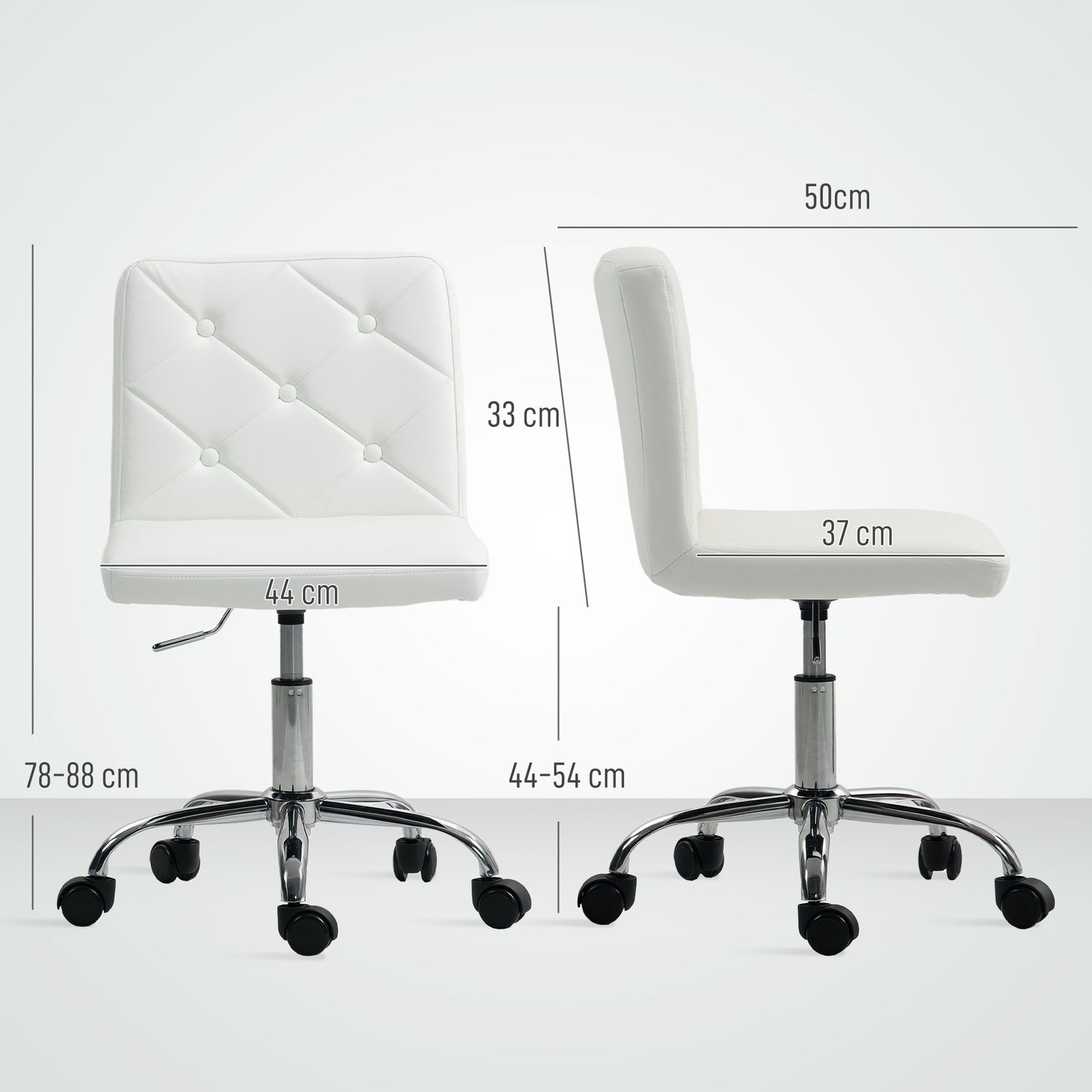 PU Leather Armless Office Chair, Modern Vanity Computer Swivel Chair with Rolling Wheels and Adjustable Height for Home Study