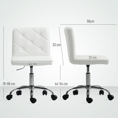 PU Leather Armless Office Chair, Modern Vanity Computer Swivel Chair with Rolling Wheels and Adjustable Height for Home Study