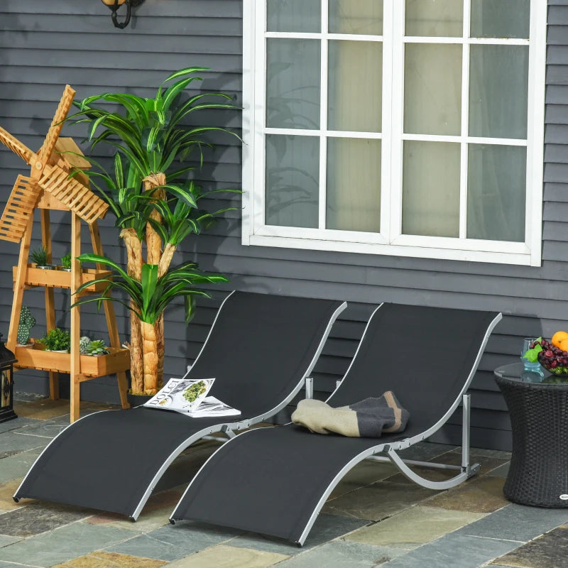 Set of 2 - Foldable S-Shaped Sun Lounger Set - Black