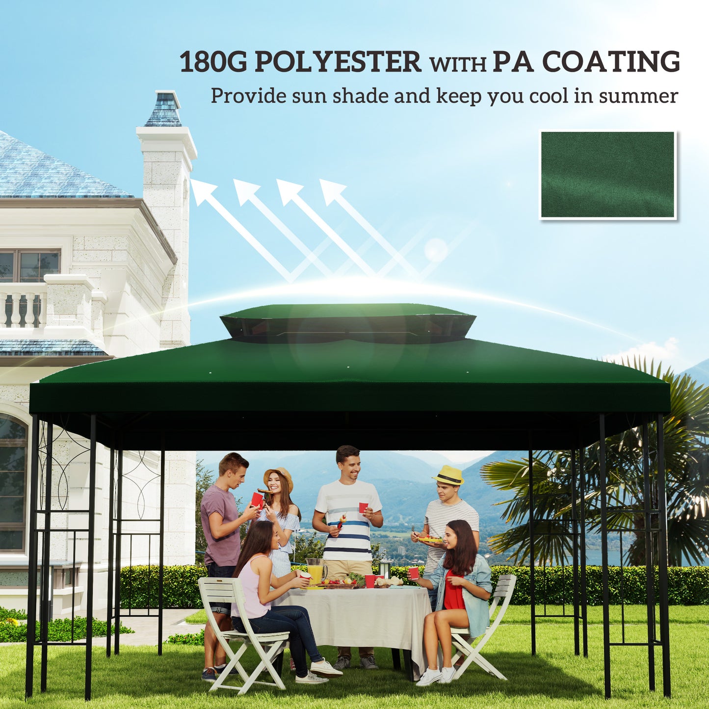 Gazebo Roof Replacement, for 3 x 4m Frames - Green