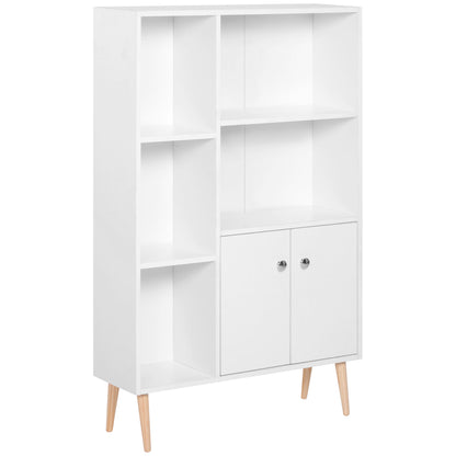 Sideboard Storage Cabinet Cupboard, Open Bookcase with 2 Doors 5 Compartments Wooden Modern Style for Living Room Bedroom Kit