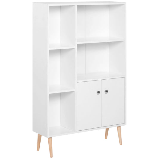 Sideboard Storage Cabinet Cupboard, Open Bookcase with 2 Doors 5 Compartments Wooden Modern Style for Living Room Bedroom Kit