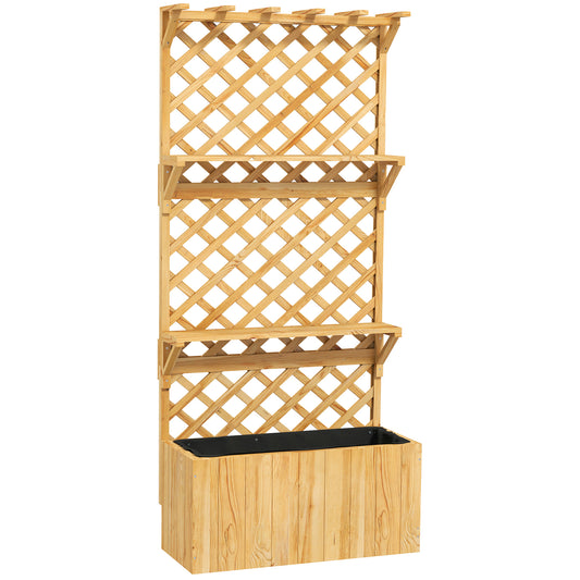 52L Wooden Planter, with Trellis and Shelves - Natural Finish