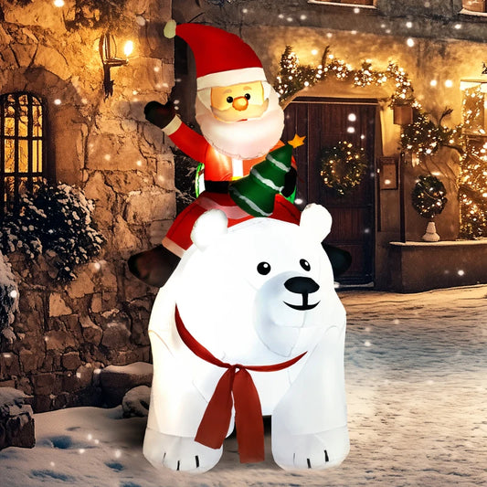 6.6FT Christmas Inflatable Santa Claus Riding on Polar Bear LED Christmas Decoration Display