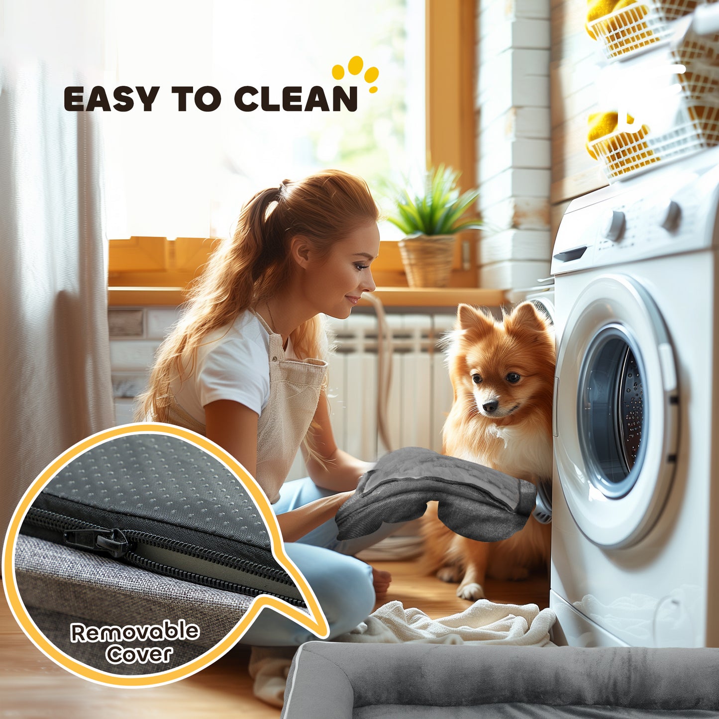 Dog Sofa Bed, Washable Pet Bed with Removable Cover and Non-Slip Bottom for Cats, Small and Medium Dogs, Grey