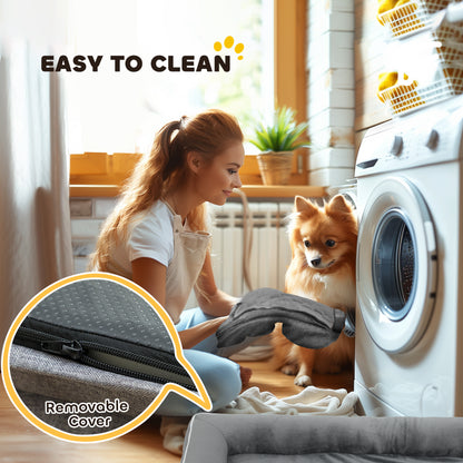 Dog Sofa Bed, Washable Pet Bed with Removable Cover and Non-Slip Bottom for Cats, Small and Medium Dogs, Grey