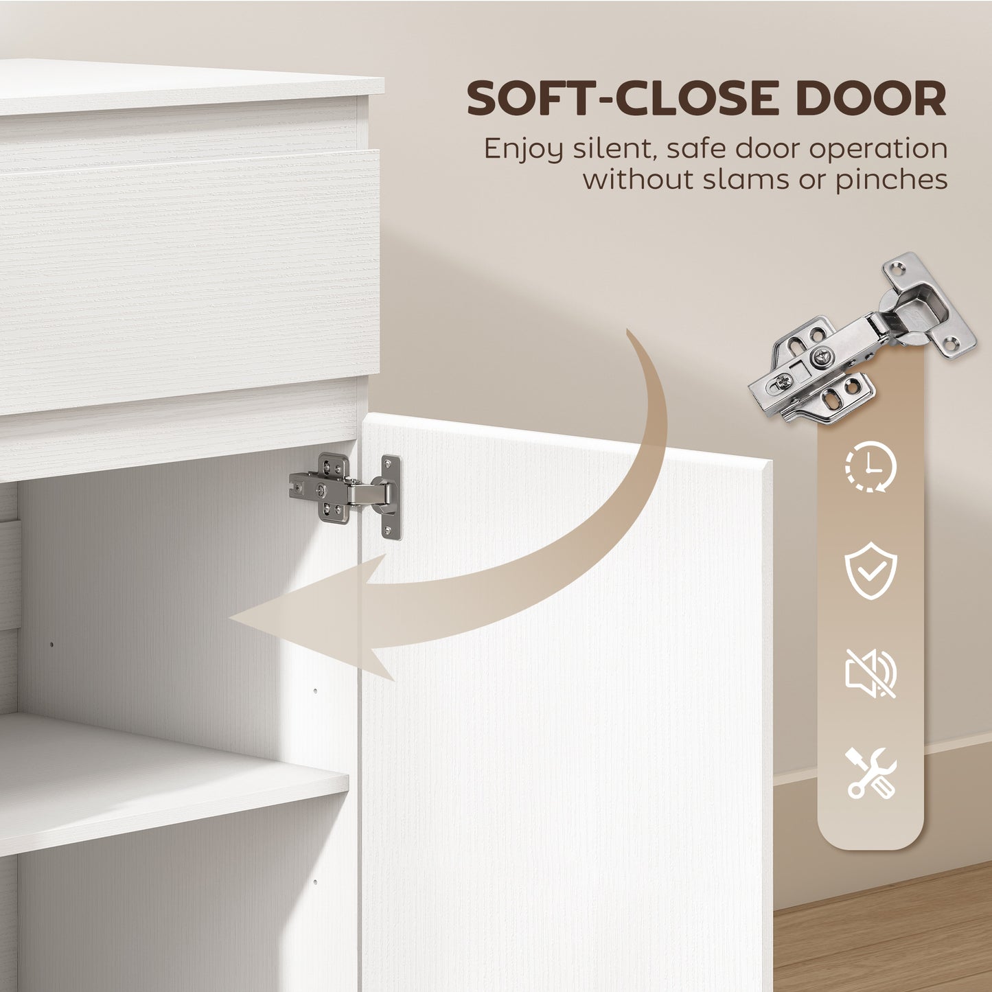 Modern Chest Of Drawers, 5 Drawer Dresser with Adjustable Shelf, Soft-Close Door, White
