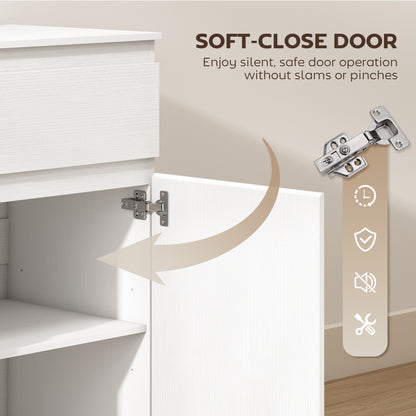 Modern Chest Of Drawers, 5 Drawer Dresser with Adjustable Shelf, Soft-Close Door, White