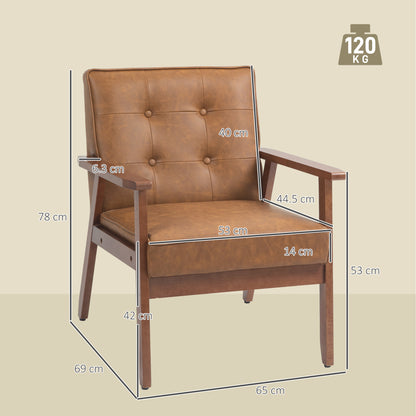 Retro-Style Accent Chair, with Faux Leather Seat - Brown