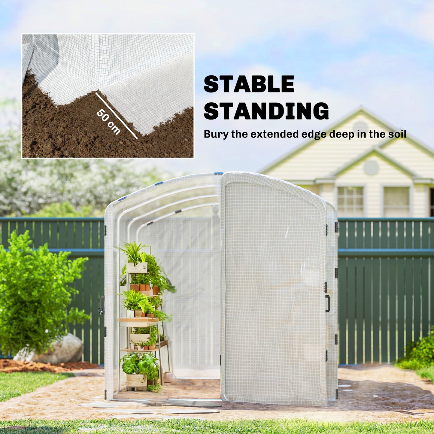 Polytunnel Greenhouse Walk-in Grow House with UV-resistant PE Cover, Door and Galvanised Steel Frame, 3 x 2 x 2m, White