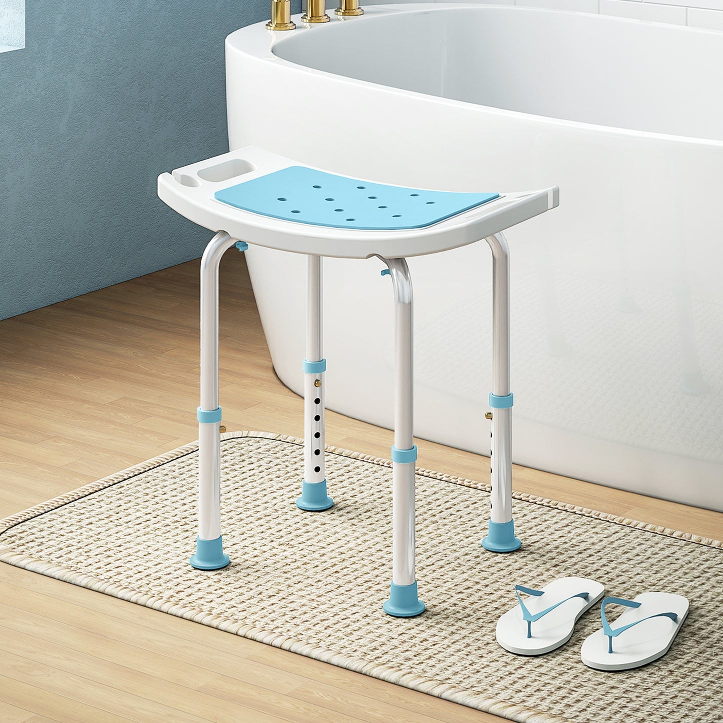Shower Chair, Adjustable Height Shower Stool with Aluminium Frame and Non-Slip Feet