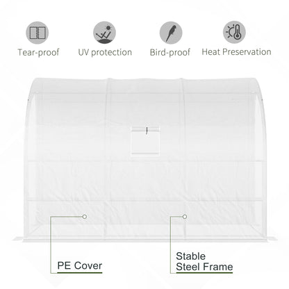 Outdoor Walk-In Greenhouse, Plant Nursery with Zippered Doors, PE Cover and 3-Tier Shelves, White, 300 x 150 x 213 cm