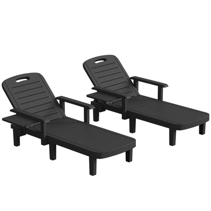 Set of 2 Reclining Sun Loungers, 5 Positions Adjustable Outdoor Chaise Lounge Chair with Armrests, Black