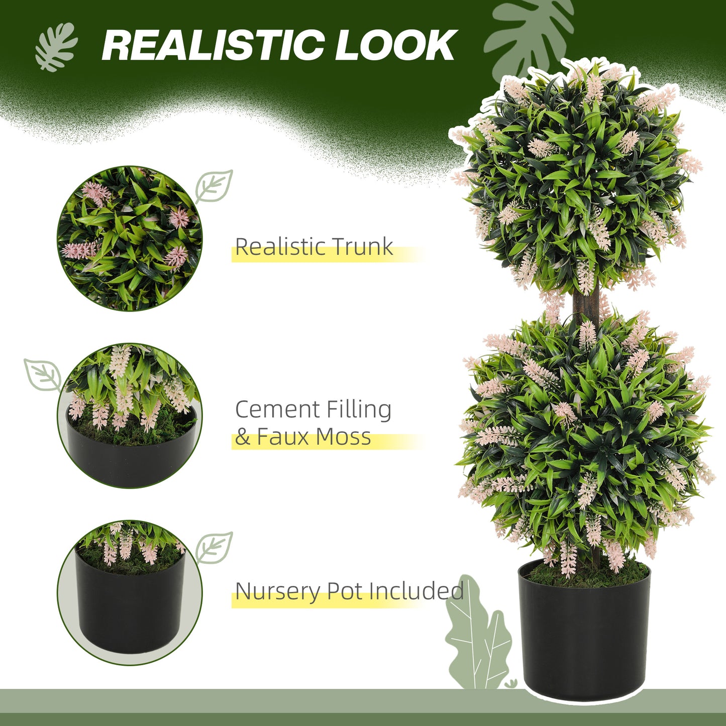 Set of 2 Artificial Plants, Lavender Flowers Ball Trees with Pot, for Home Indoor Outdoor Decor, 70cm