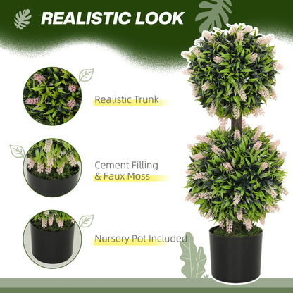 Set of 2 Artificial Plants, Lavender Flowers Ball Trees with Pot, for Home Indoor Outdoor Decor, 70cm