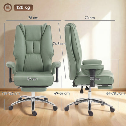 Executive Office Chair, Reclining Desk Chair with Footrest, Adjustable Armrests, Pet Friendly Faux Leather, Green