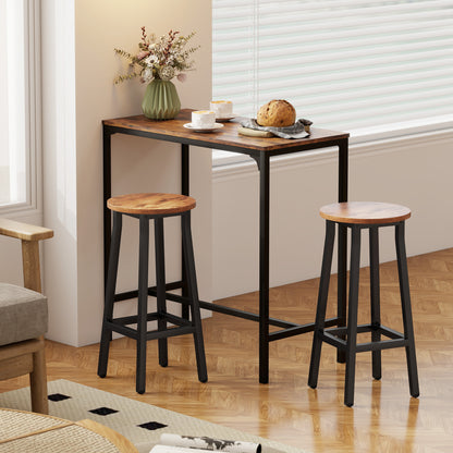 Bar Stools Set of 2 Breakfast Bar Stools with Footrest, Industrial Round, 32 x 32 x 65 cm, Rustic Brown