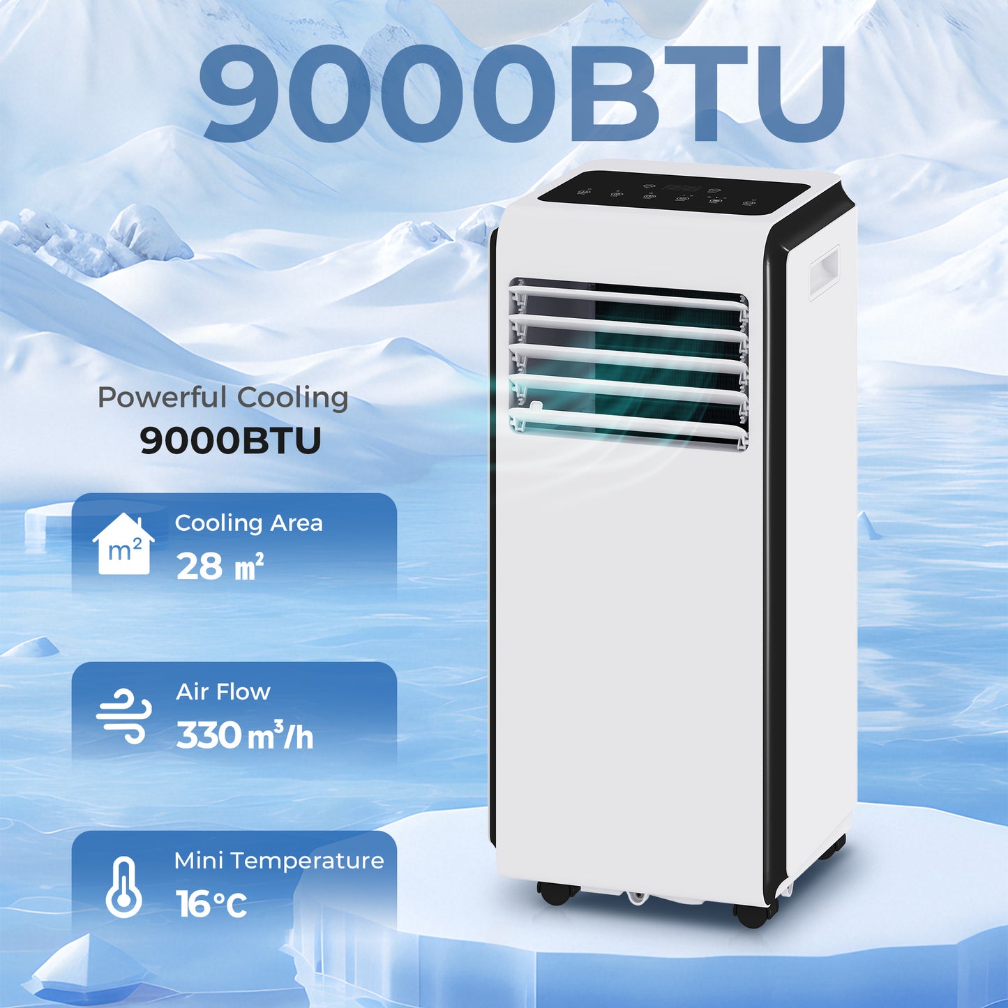 Portable Air Conditioner 9000 BTU, 4-in-1 Air Conditioning Unit with Cooling, Dehumidifier, Fan, Sleep Mode, White