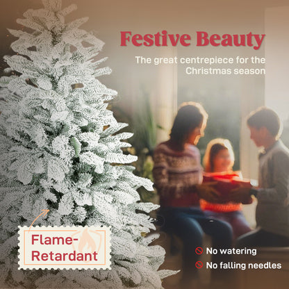 5 ft Artificial Flocked Christmas Tree with 717 Branches, Hinged Xmas Tree with Foldable Metal Stand
