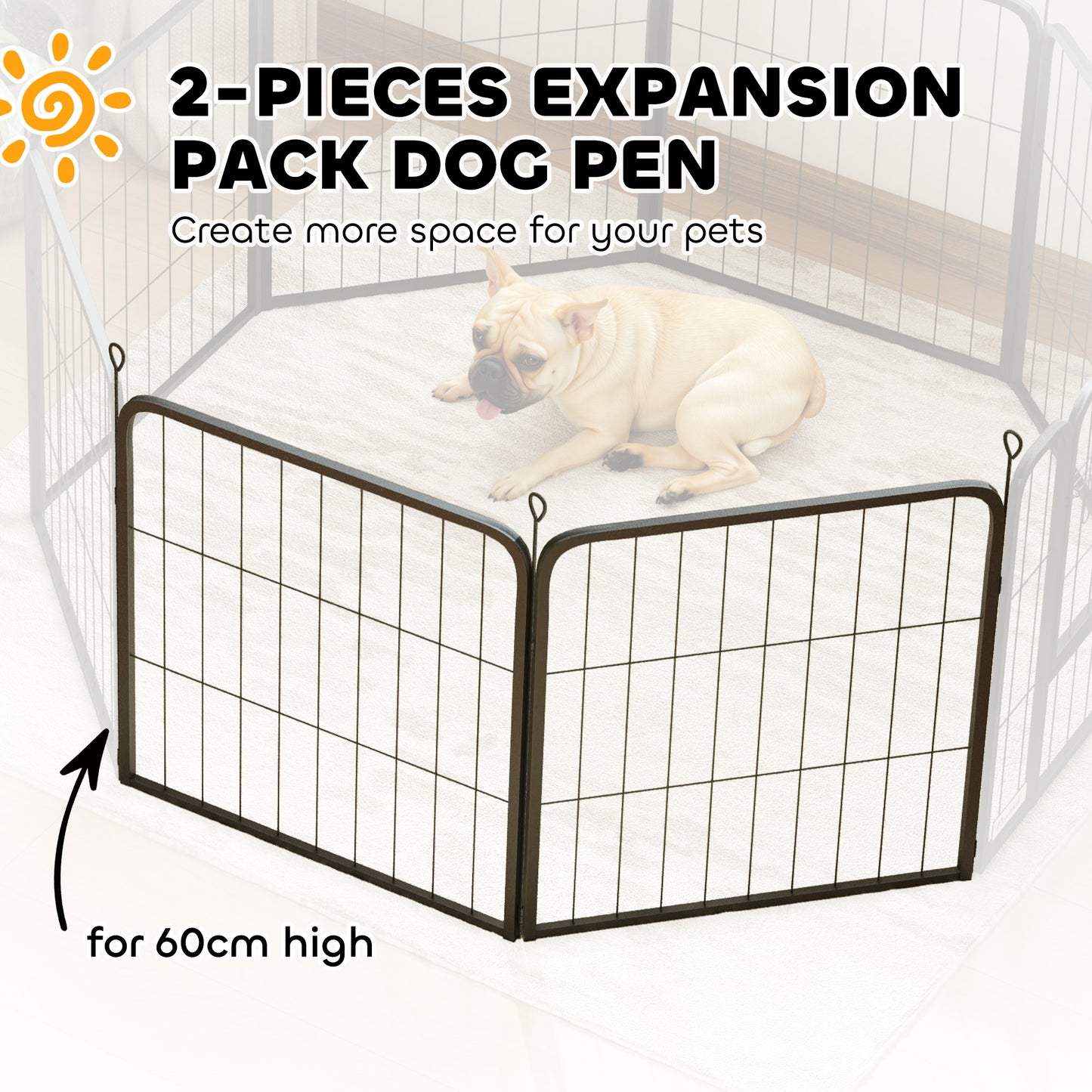 Two-Piece Dog Pen Expansion Pack for Small Dogs, 60cm Tall Animal Pen with Three Connecting Stakes