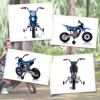 12V Kids Electric Motorbike, Kids Electric Ride on motorcycle w/ Twist Grip Throttle, Training Wheels, Blue