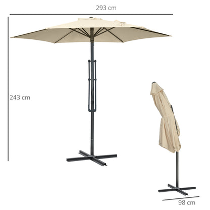 3m Cantilever Parasol with Easy Lever, Patio Umbrella with Crank Handle, Cross Base and 6 Metal Ribs