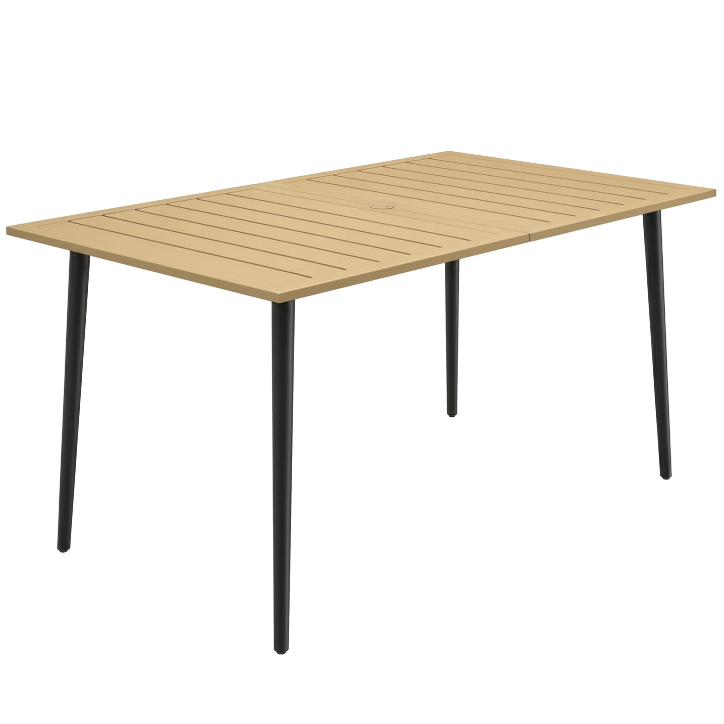 Garden Dining Table, 150 x 90 cm Rectangle Outdoor Table with 5 cm Parasol Hole