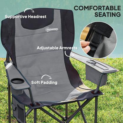 Set of 2 Folding Camping Chairs, Padded Camping Chairs with Adjustable Armrests