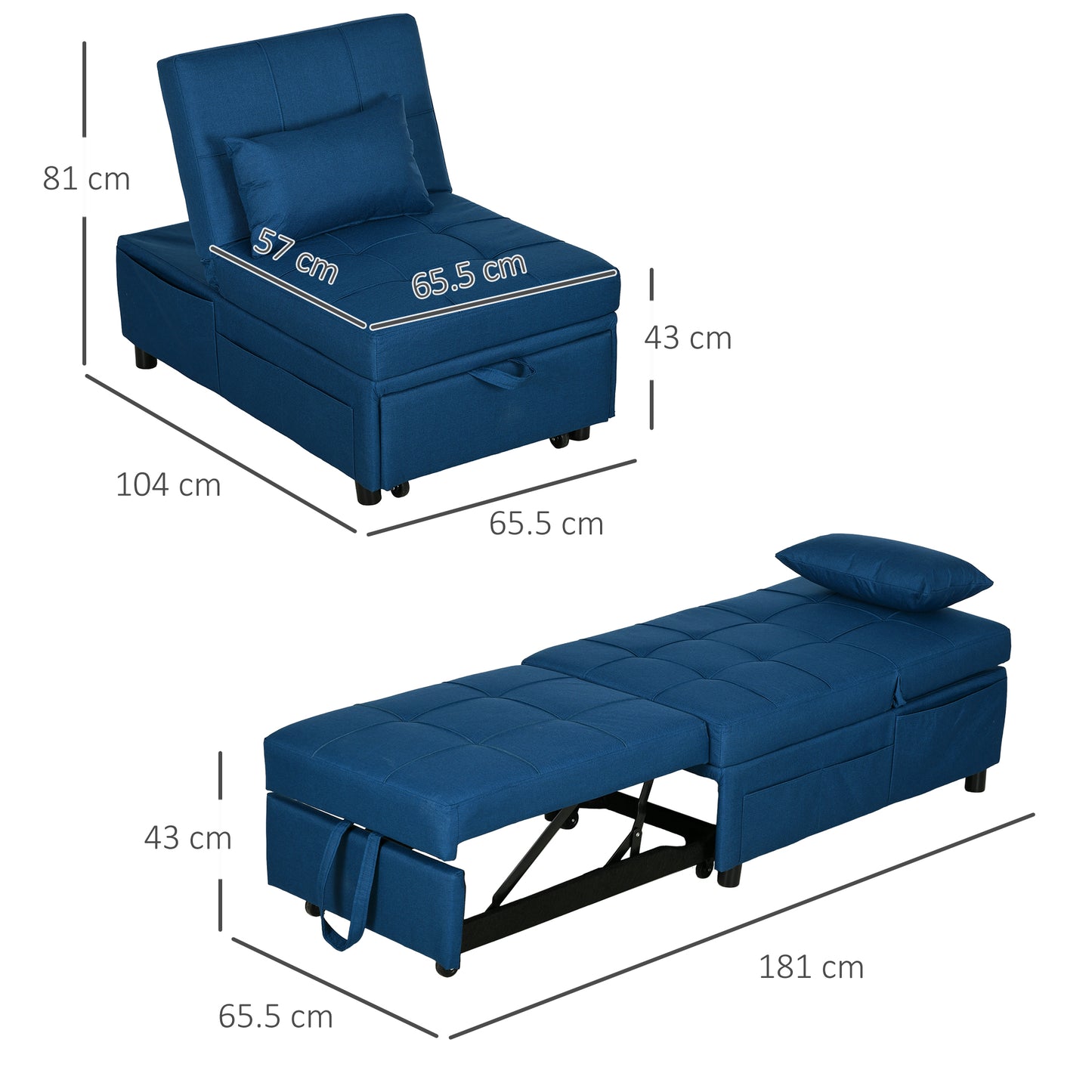 Convertible Chair Bed with Padding Seat, 4-in-1 Multi-Functional Sleeper Sofa Bed, Recliner with Adjustable Backrest