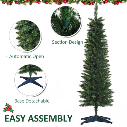 5ft Unlit Artificial Christmas Tree, Pencil Slim Xmas Tree with Solid Stand and Realistic Branches, Green