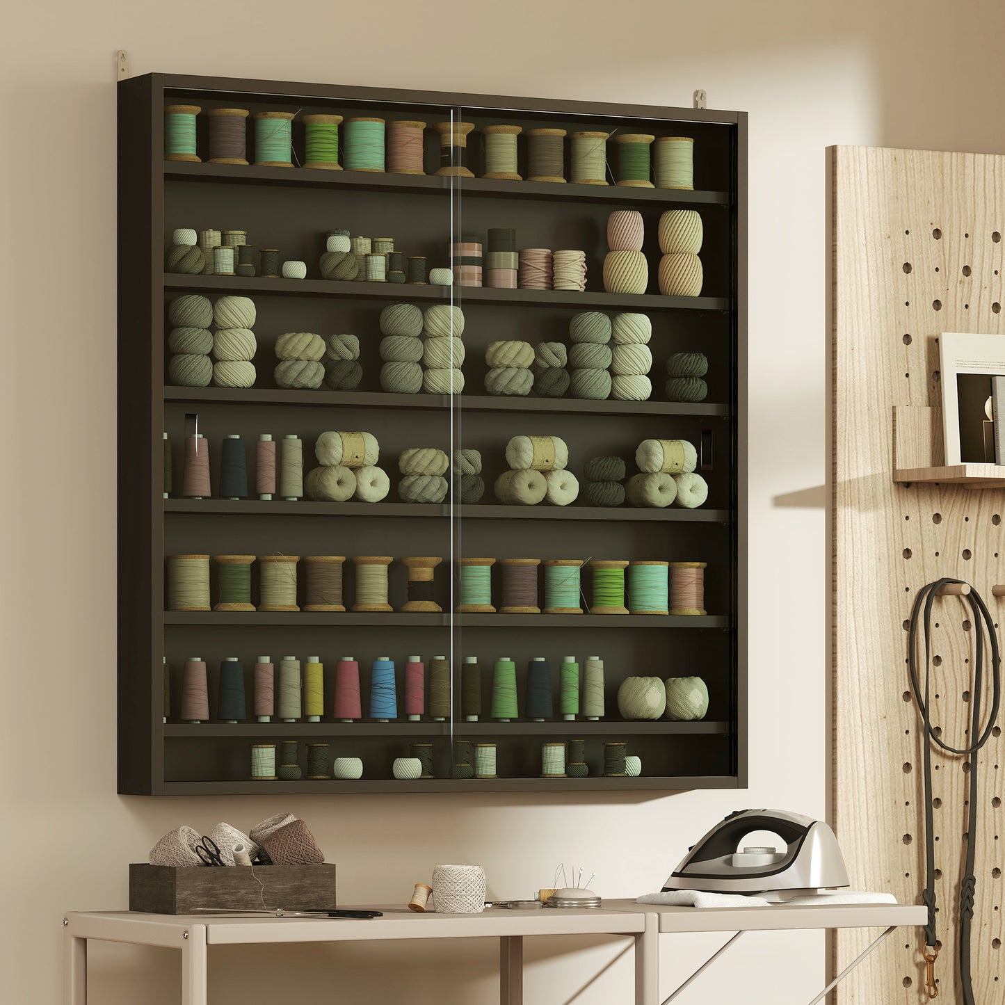 Six Shelf Display Cabinet, with Glass Doors - Black