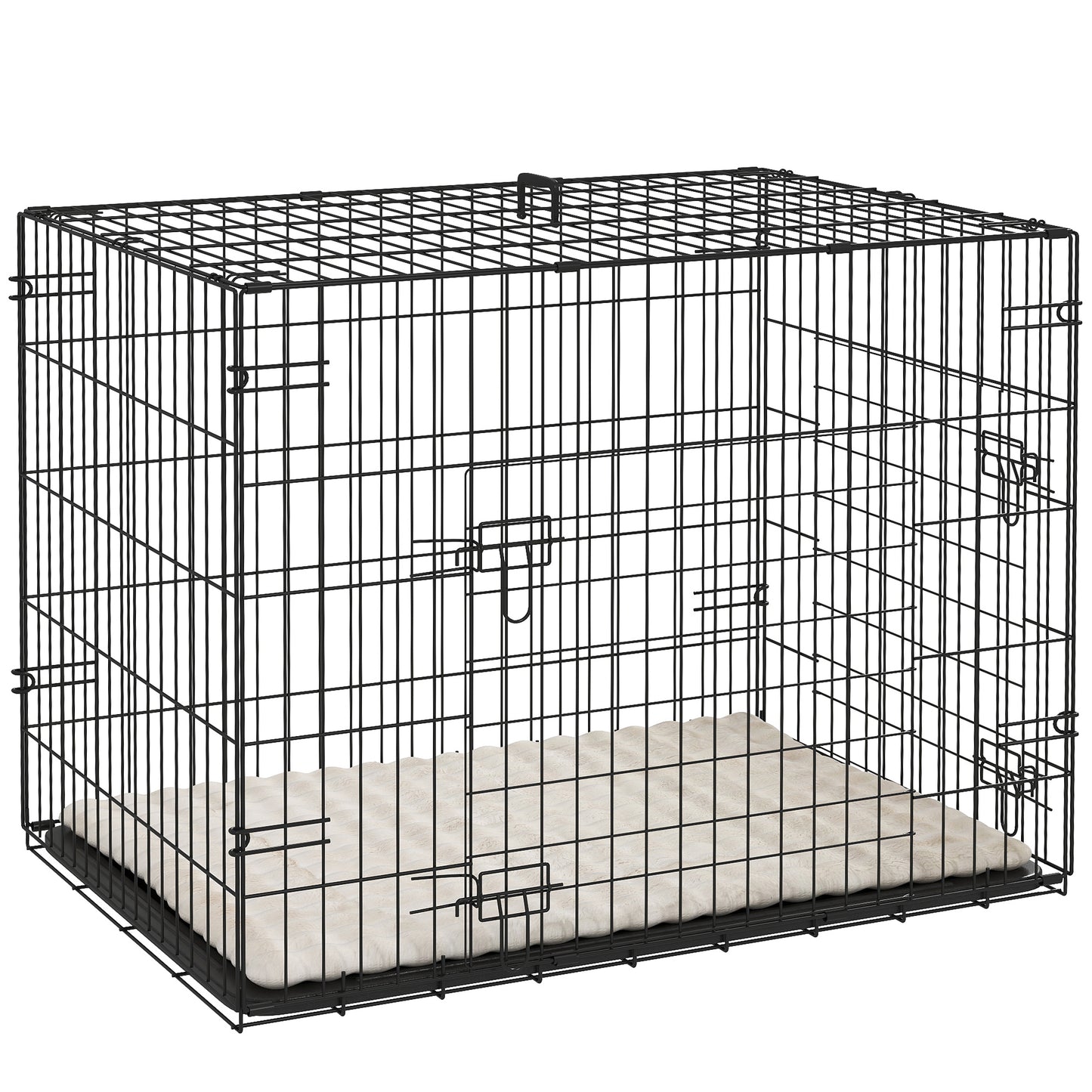 Foldable Dog Crate with 2 Doors with Tray, Soft Cushion, for Small Dogs, 75 x 49 x 53 cm, Black