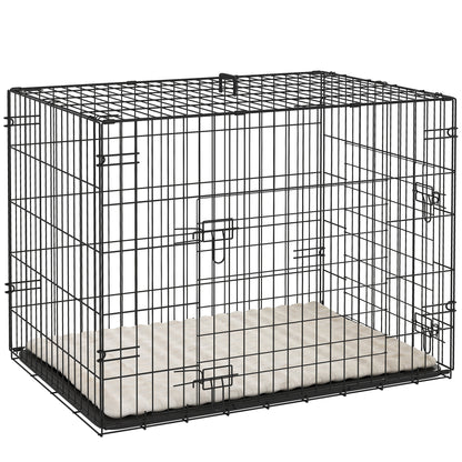 Foldable Dog Crate with 2 Doors with Tray, Soft Cushion, for Small Dogs, 75 x 49 x 53 cm, Black