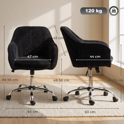 Modern Makeup Vanity Chair, Snow Flannel Office Chair with Tub Back, Black