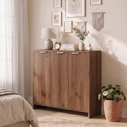 Sideboard Cabinet, Modern Storage Cabinet with 3 Doors and Adjustable Shelves for Living Room, Dining Room, Brown