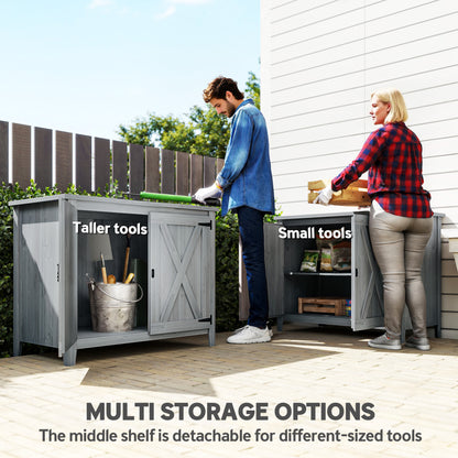 Wooden Garden Shed, Outdoor Fir Wood Storage Shed with Shelf and Double Doors, Light Grey