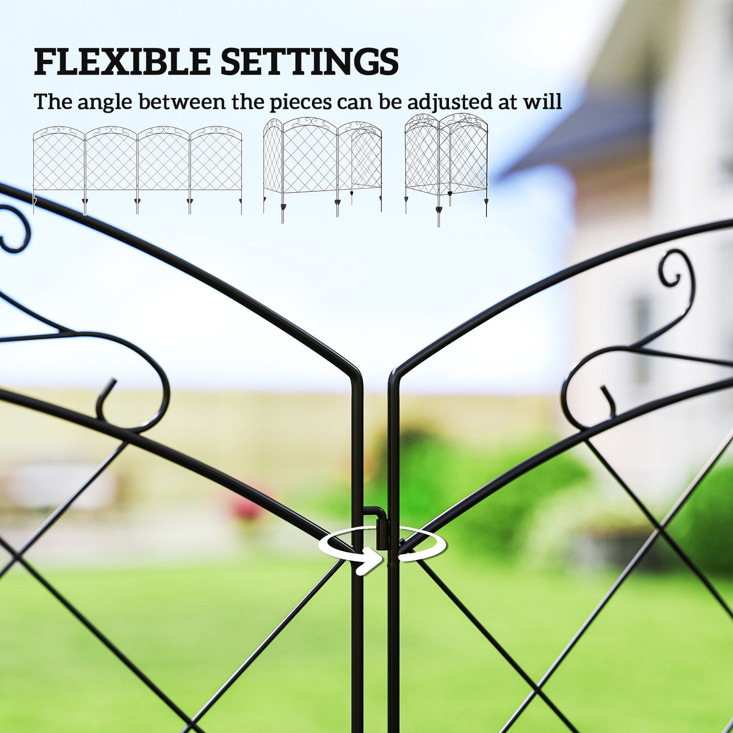 Steel Decorative Swirls Outdoor Picket Fence Panels Set of 4, Black